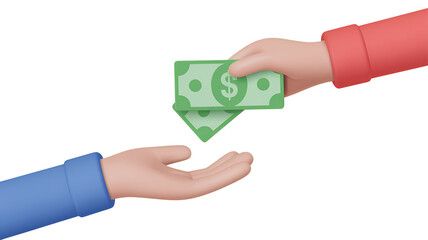 3d icon of hand giving money to another hand isolated on transparent background