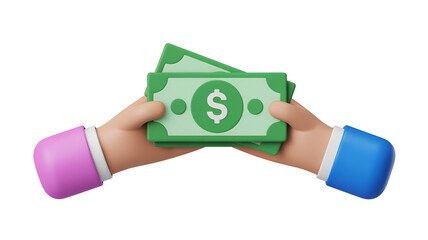3d icon of two hands holding money isolated on transparent background