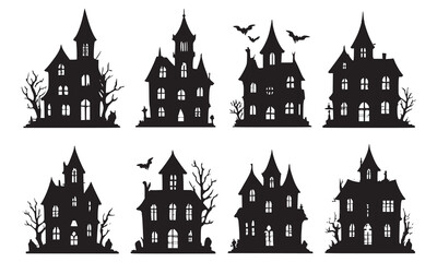 Obraz premium horror house set and Real Estate House Silhouette Vector Set – Home, Cityscape, and Architecture Icons