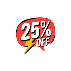 25% Off Flash Sale Speech Bubble with Lightning Bolt Vector