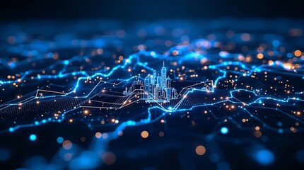 Obraz premium Abstract digital city skyline background futuristic technology and network connection concept design