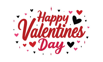 Happy Valentine's Day Black and White Lettering Design with Doodle Hearts and Arrows


