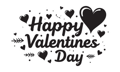 Happy Valentine's Day Black and White Lettering Design with Doodle Hearts and Arrows

