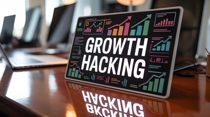 Innovative strategies for rapid growth hacking success presented on modern tablet in bright office, perfect for startups and digital marketing teams