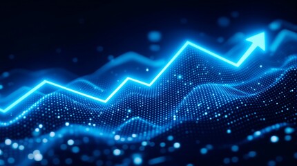 Blue technology growth chart with arrow pointing up for business and financial success concept illustration
