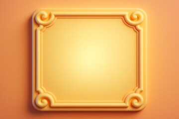 Ornate square yellow frame with vintage scroll details on orange background for branding or advertising mockup and presentation purposes. Ai generative