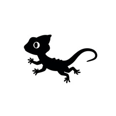 Cute cartoon horned lizard black silhouette icon.