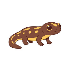 Cute cartoon illustration of a brown newt with yellow spots.