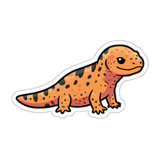 Fototapeta premium Cute cartoon lizard with orange and black spots on white background.
