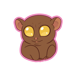 Cute tarsier illustration with big yellow eyes and adorable expression.