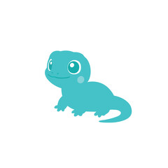 Fototapeta premium Cute turquoise cartoon lizard with big friendly eyes.