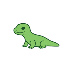 Fototapeta premium Green lizard illustration with a smiling face and small limbs.