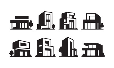 Modern Home Silhouettes Bundle &ndash; Minimal House Outline Design Collection