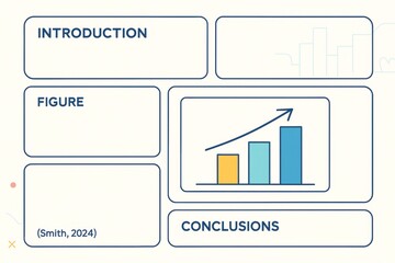 Infographic layout with labeled sections for introduction, figure, conclusions, and reference on a light background with clean chart design.. Ai generative