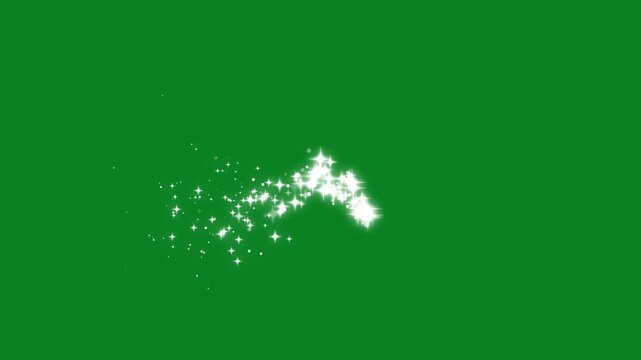 Luxury glitter line sparkles trail, magic stardust, pixie dust path, Christmas stars isolated on a green background. 2D shining twinkle effect, starry night blinking, 4K
