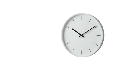 Simple white wall clock with minimal hands against black backdrop