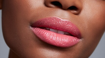 Obraz premium Close-up of smooth lips showcasing subtle pink hues and healthy shine in a beauty setting