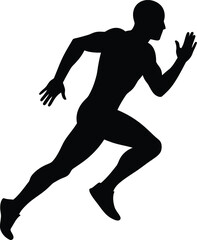 Silhouette of a male athlete sprinting forward in a dynamic pose conveying speed and athleticism isolated on transparent background