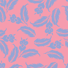 Fototapeta premium Cute floral pattern. Seamless vector texture. An elegant template for fashionable prints. Print with small white flowers and blue leaves. pink background.