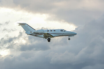 Twilight skies and landing aircraft at Fukuoka Airport