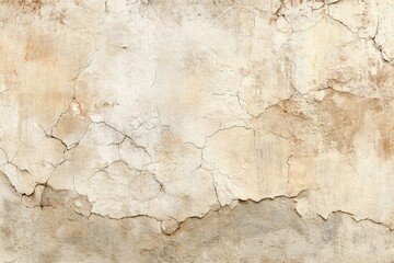 Obraz premium A weathered, light beige and tan stucco wall displays a network of intricate cracks.