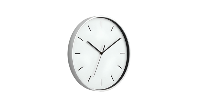 Round minimalist wall clock with white face and silver frame