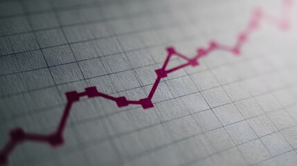 A close up of a rising pink line graph on a textured grid paper symbolizing positive growth and business performance