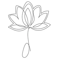 Minimalist single line drawing of a lotus flower with a stem and leaf