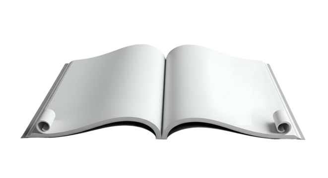 Open book with blank white pages, scroll end papers