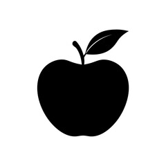 Silhouette of a single apple with a leaf on transparent background
