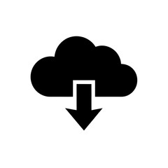 Black cloud with arrow pointing downwards on transparent background