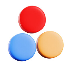 Three Dimensional Primary Color Circles Intersecting on Transparent Background Shiny Surfaces Rendered Graphic Design Red Yellow and Blue Abstract Geometric Composition
