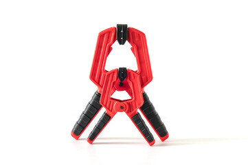 Plastic clamp. Set of small and big size. Clamping equipment for handicraft, joinery and photography and other. Isolated on White background.
