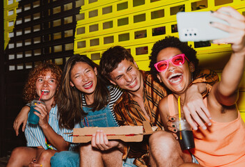 Group of friends going out in the evening.