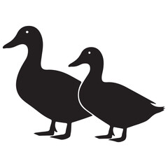 Two ducks silhouette vector icon. Simple black and white graphic of waterfowl birds. Isolated farm or wild animal symbol for a clean logo design