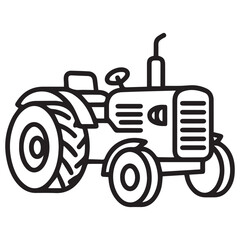  Vintage tractor line art illustration. Farm vehicle outline for coloring books or agricultural design. Retro farming machine vector icon