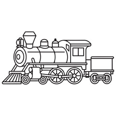 Classic steam train locomotive outline. Vintage railway transport vector for coloring pages. Retro railroad engine black and white illustration