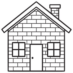 Simple brick house line art icon. Building outline for a real estate logo or coloring page. Basic home architecture vector symbol illustration