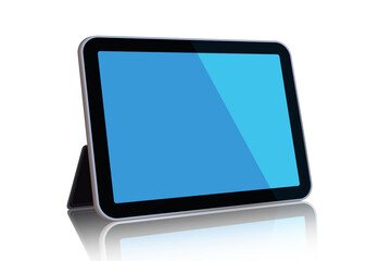 Modern tablet computer mockup with blank touchscreen on a transparent background.