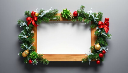 Obraz premium Festive Christmas frame with colorful decorations and greenery for holiday greetings