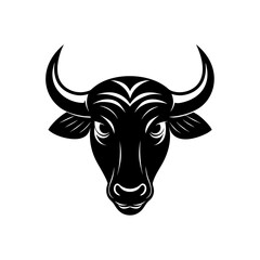 Illustration of a black bull head design on transparent background silhouette