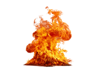 Fiery orange and yellow flames isolated on black background, Isolated On Transparent Background, Png