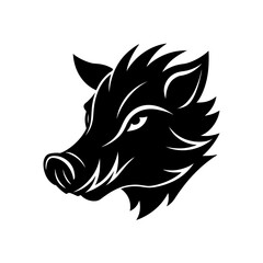 Illustration of a black boar head profile on transparent background silhouette