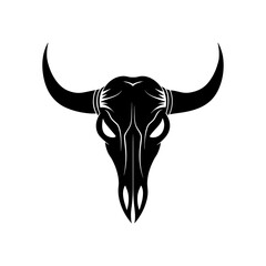 Black silhouette of a bull skull with horns on transparent background