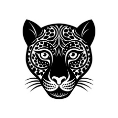 Obraz premium Stylized black jaguar head tribal tattoo on transparent background silhouette
