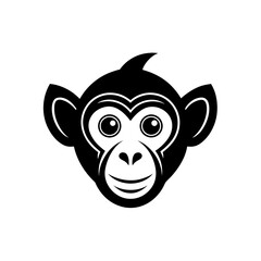 Illustration of a monkey face in black ink on transparent background silhouette
