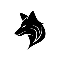 Stylized fox head in black and white art on transparent background silhouette