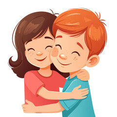 Two happy children embracing with joy and affection.