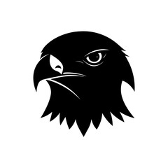 Illustration of an eagle head in black ink on transparent background silhouette