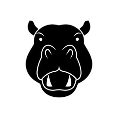 Silhouette of a hippopotamus head facing on transparent background